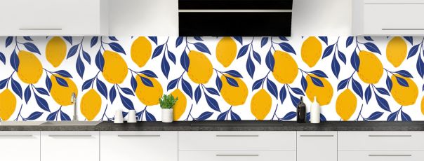 Crédence décor provençal avec dessin de citrons bleus et jaunes