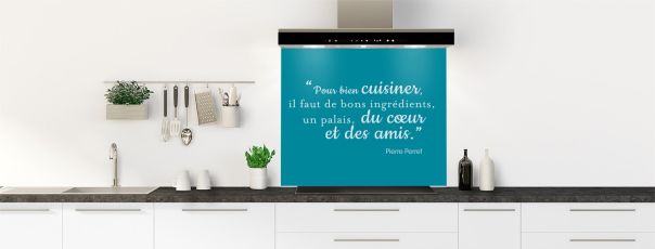 Crédence de cuisine Bien cuisiner couleur Bleu paon fond de hotte