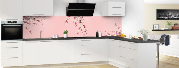 Crédence de cuisine Arbre fleuri couleur Quartz rose panoramique en perspective