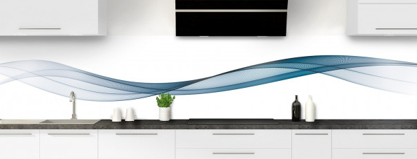 Crédence de cuisine Vague graphique couleur bleu baltic panoramique motif inversé