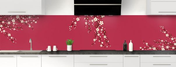 Crédence de cuisine Arbre fleuri couleur Rose grenade panoramique
