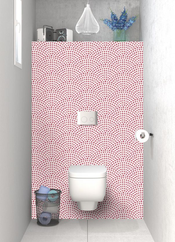 Panneau WC Mosaïque petits cœurs couleur Rose grenade