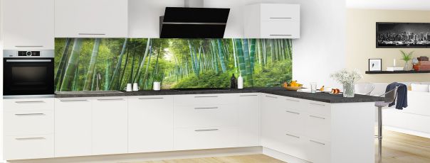 Crédence de cuisine Forêt de bambou vert panoramique motif inversé en perspective