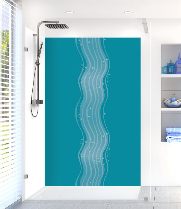 Panneau de douche Vagues design couleur Bleu paon