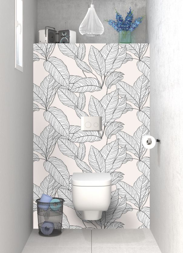 Motif déco végétal feuilles noires sur fond couleur pastel pour panneau mural wc sur mesure