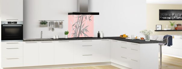 Crédence de cuisine Bambou zen couleur Quartz rose fond de hotte en perspective