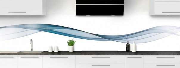 Crédence de cuisine Vague graphique couleur bleu baltic panoramique