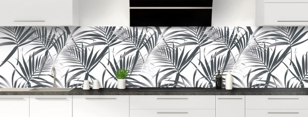 Crédence de cuisine Feuilles tropicales couleur Gris anthracite panoramique