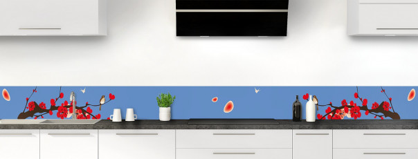 Crédence de cuisine Cerisier japonnais couleur bleu lavande dosseret motif inversé