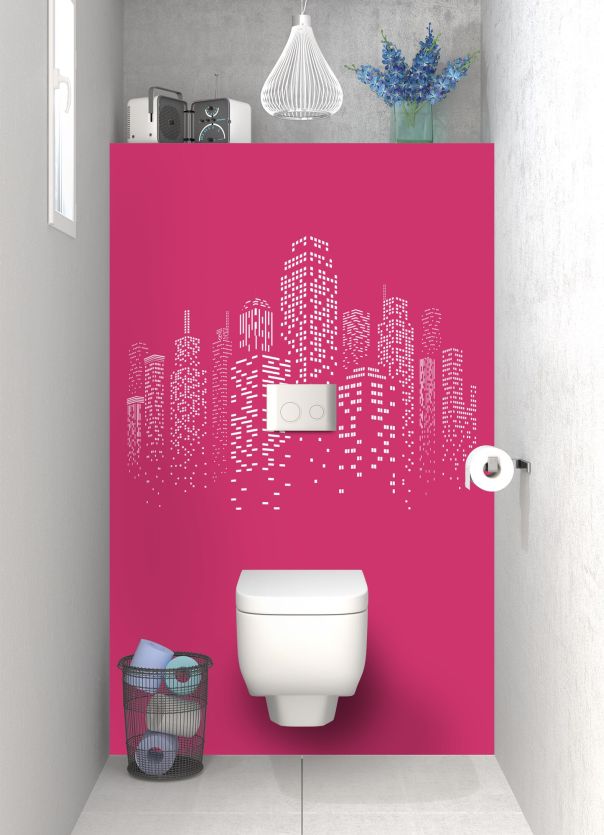 Panneau WC Gratte-ciels couleur Saphir rose motif inversé