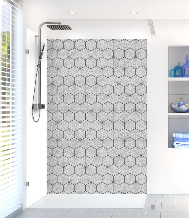 Panneau de douche Carreaux de ciment hexagonaux couleur Gris perle