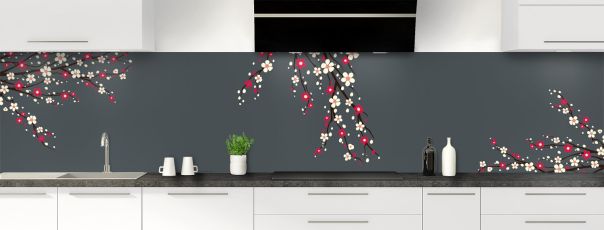 Crédence de cuisine Arbre fleuri couleur Gris anthracite panoramique