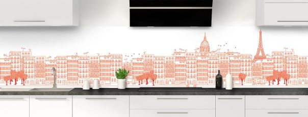 Crédence de cuisine Paris couleur Rouge vermillon panoramique motif inversé