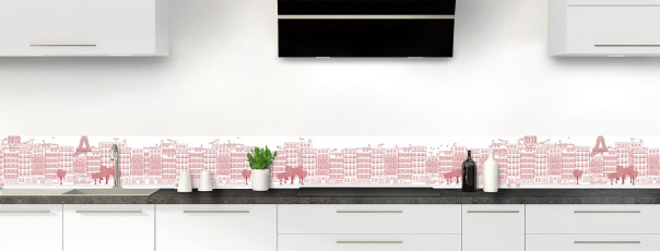 Crédence de cuisine La rue couleur Rose grenade frise motif inversé