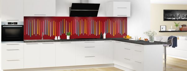 Crédence de cuisine Barres colorées couleur Rouge grenat panoramique motif inversé en perspective