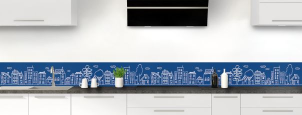 Crédence de cuisine Dessin de ville couleur Bleu électrique frise motif inversé
