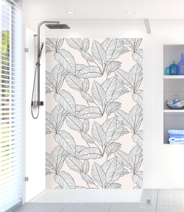 Motif déco végétal feuilles noires sur fond couleur pastel pour panneau mural de douche sur mesure