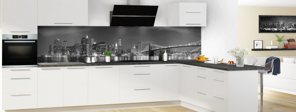 Crédence de cuisine New York Noir & Blanc panoramique en perspective