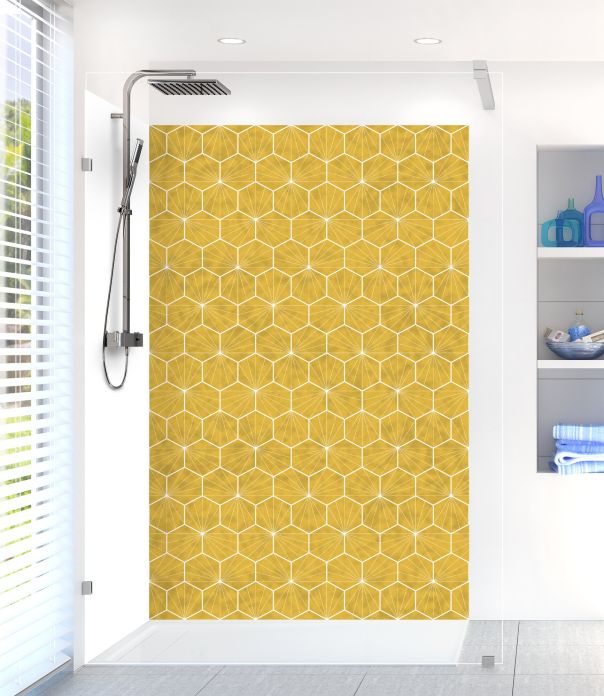 Panneau de douche Carreaux de ciment hexagonaux couleur Curcuma