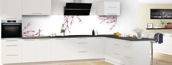Crédence de cuisine Arbre fleuri couleur Blanc panoramique motif inversé en perspective