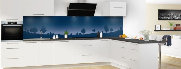 Crédence de cuisine Paysage couleur Bleu nuit panoramique motif inversé en perspective