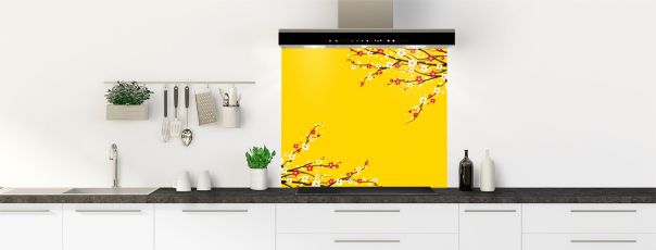 Crédence de cuisine Arbre fleuri couleur Mimosa fond de hotte motif inversé