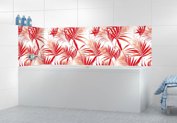 Panneau de bain Feuilles tropicales couleur Rouge vermillon