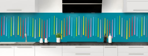 Crédence de cuisine Barres colorées couleur Bleu paon panoramique motif inversé