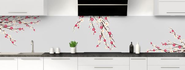 Crédence de cuisine Arbre fleuri couleur Gris perle panoramique