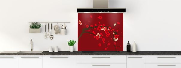 Crédence de cuisine Cerisier japonnais couleur Rouge grenat fond de hotte