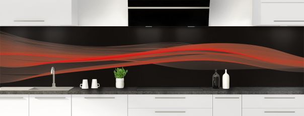 Crédence de cuisine Lignes design couleur Rouge vermillon panoramique
