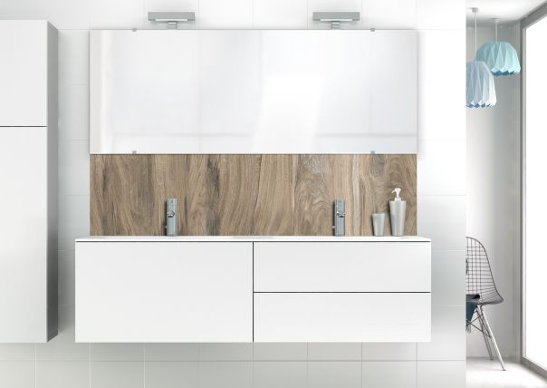 Déco de lavabo sur mesure imitation bois cendré gris brun à coller en déco de salle de bain