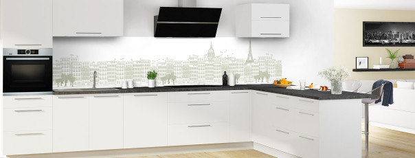 Crédence de cuisine La rue couleur Vert sauge panoramique motif inversé en perspective