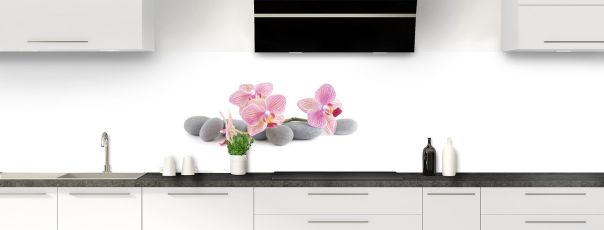 Crédence de cuisine Galets et fleurs d'orchidée panoramique motif inversé