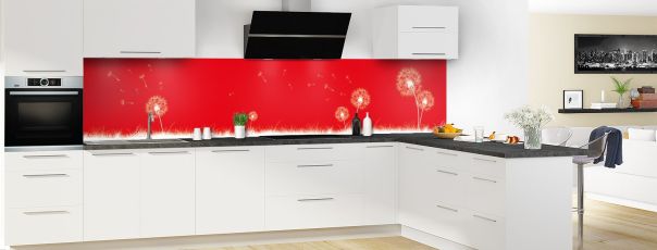 Crédence de cuisine Pissenlit au vent couleur Rouge vermillon panoramique motif inversé en perspective