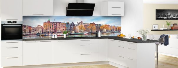 Crédence de cuisine Amsterdam panoramique en perspective