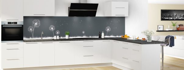 Crédence de cuisine Pissenlit au vent couleur Gris anthracite panoramique en perspective