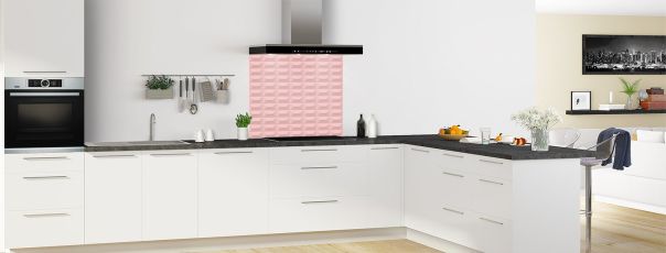 Crédence de cuisine Briques en relief couleur Quartz rose fond de hotte en perspective