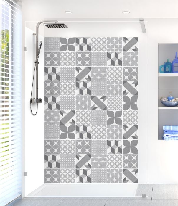 Panneau de douche Carreaux de ciment patchwork Gris