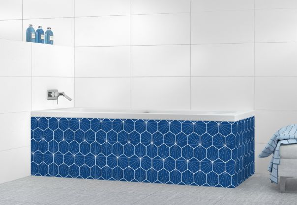 Panneau tablier de bain Carreaux de ciment hexagonaux couleur Bleu électrique