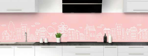 Crédence de cuisine Dessin de ville couleur Quartz rose panoramique