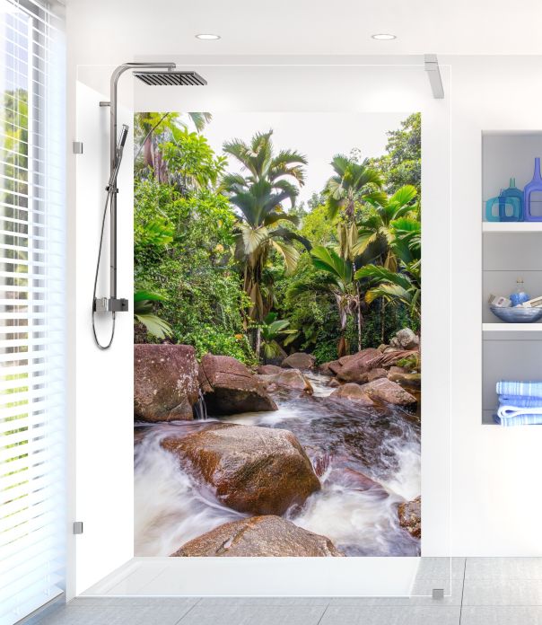 Panneau de douche Forêt tropicale et rapides motif inversé