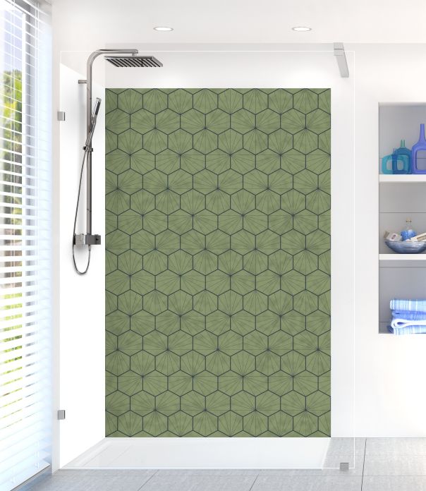 Panneau de douche Carreaux de ciment hexagonaux couleur Vert sauge