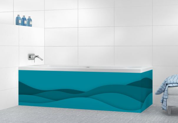 Panneau tablier de bain Vagues couleur Bleu paon motif inversé