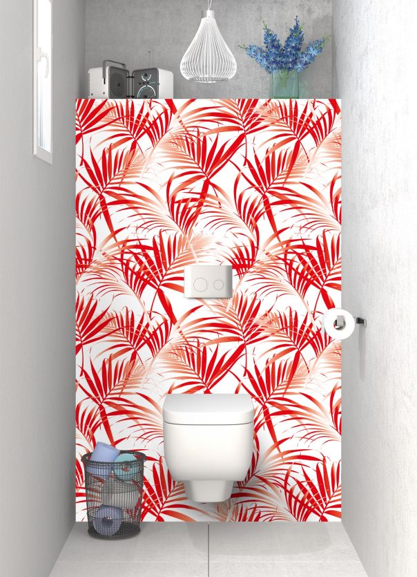 Panneau WC Feuilles tropicales couleur Rouge vermillon