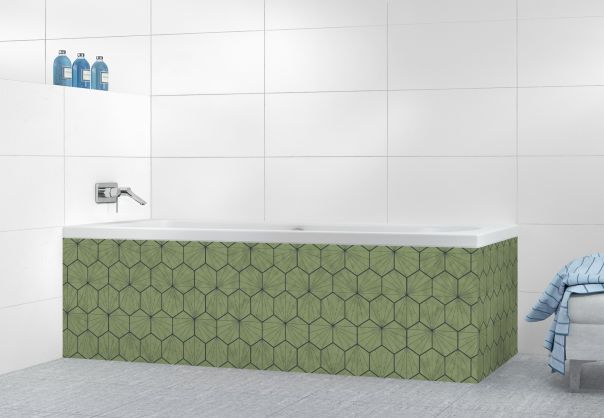 Panneau tablier de bain Carreaux de ciment hexagonaux couleur Vert sauge