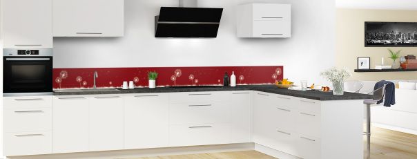 Crédence de cuisine Pissenlit au vent couleur Rouge grenat frise en perspective