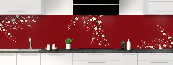 Crédence de cuisine Arbre fleuri couleur Rouge grenat panoramique