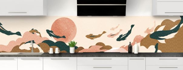 Crédence de cuisine Poissons japonais panoramique motif inversé