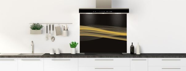 Crédence de cuisine Lignes design couleur Curcuma fond de hotte motif inversé